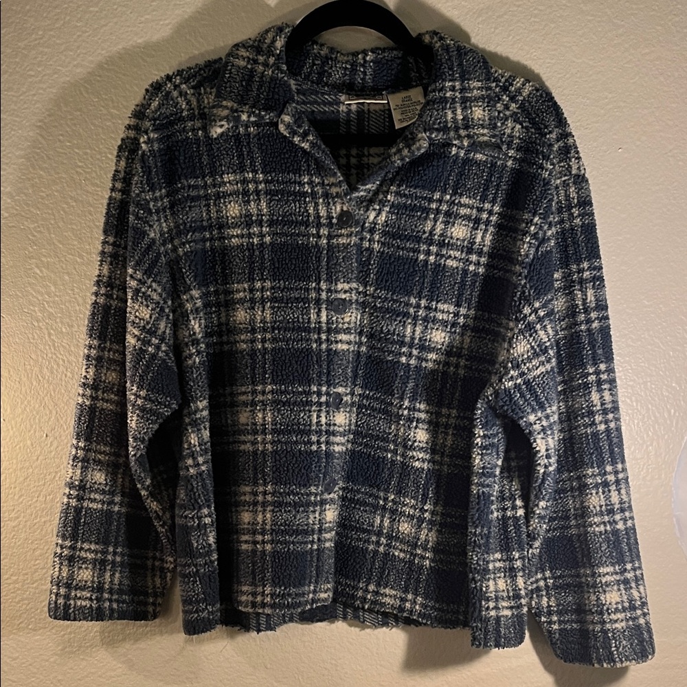 Blue and White Plaid Teddy Fleece Shacket